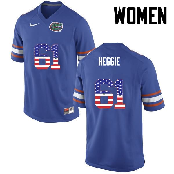 NCAA Florida Gators Brett Heggie Women's #61 USA Flag Fashion Nike Blue Stitched Authentic College Football Jersey ZCX8364NS